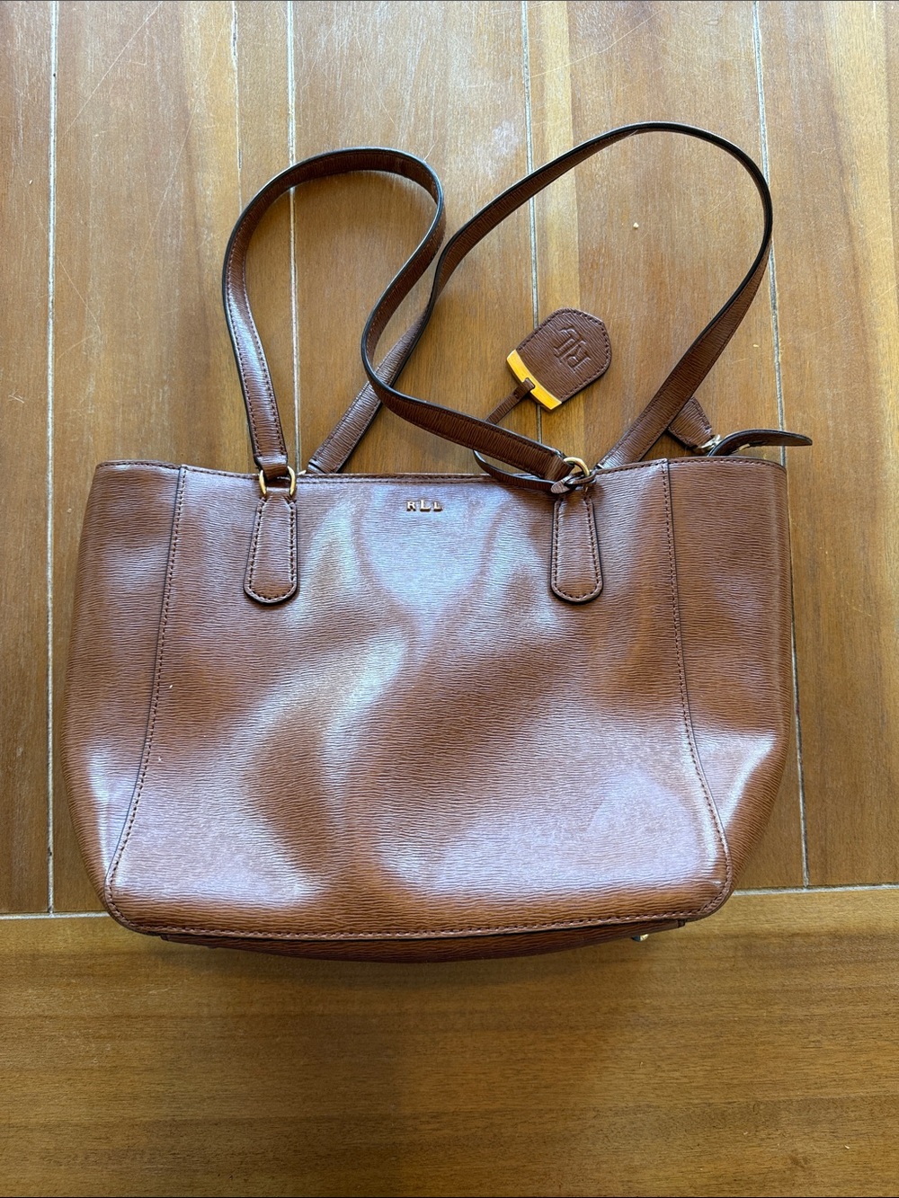 Ralph Lauren Brown Leather Tote with Gold Accents - Picture 2 of 8